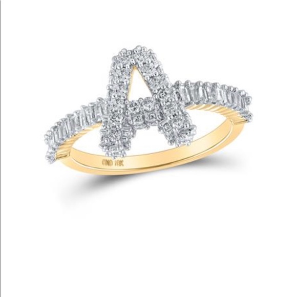 10k solid gold custom designed real diamond initial letter ring free appraisal - Picture 3 of 5